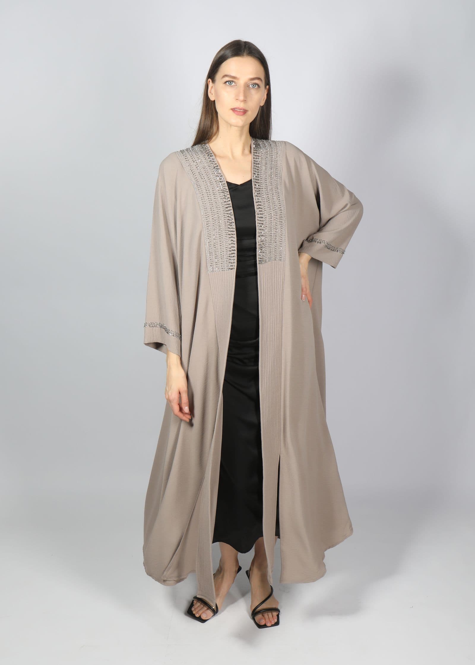 Open abaya with embellished placket